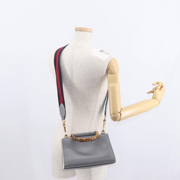 GUCCI Bamboo Sherry Line Hand Bag Leather 2way Gray Gold 470271 Auth ep11972