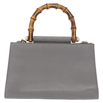 GUCCI Bamboo Sherry Line Hand Bag Leather 2way Gray Gold 470271 Auth ep11972 - 0