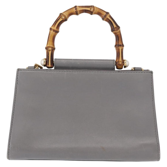 GUCCI Bamboo Sherry Line Hand Bag Leather 2way Gray Gold 470271 Auth ep11972