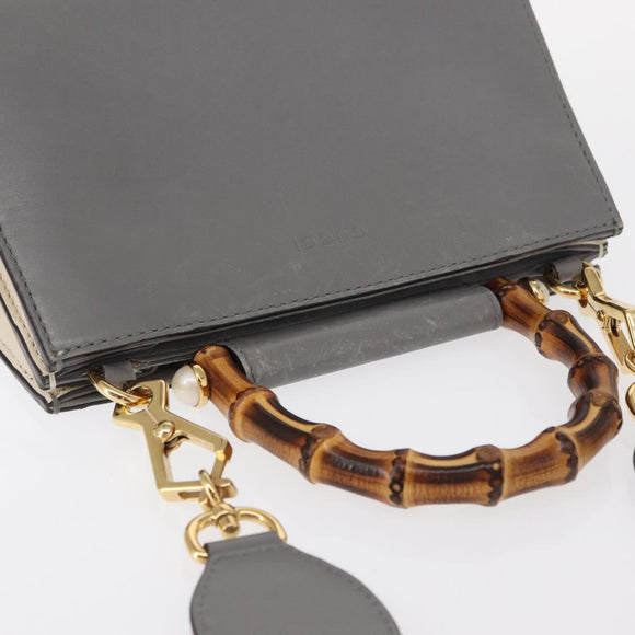 GUCCI Bamboo Sherry Line Hand Bag Leather 2way Gray Gold 470271 Auth ep11972