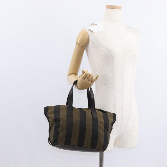 FENDI Pecan Canvas Hand Bag Black Brown Auth ep11974