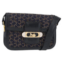 CELINE C Sulky Horse Carriage Shoulder Bag Canvas Leather Navy Gold Auth ep11975-1