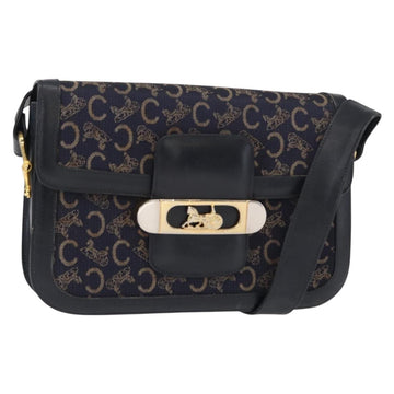 CELINE C Sulky Horse Carriage Shoulder Bag Canvas Leather Navy Gold Auth ep11975