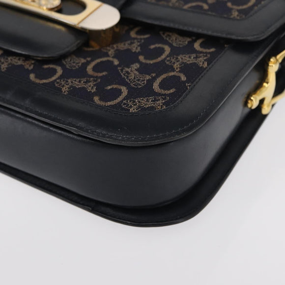 CELINE C Sulky Horse Carriage Shoulder Bag Canvas Leather Navy Gold Auth ep11975