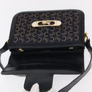 CELINE C Sulky Horse Carriage Shoulder Bag Canvas Leather Navy Gold Auth ep11975-15