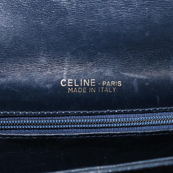 CELINE C Sulky Horse Carriage Shoulder Bag Canvas Leather Navy Gold Auth ep11975