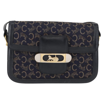 CELINE C Sulky Horse Carriage Shoulder Bag Canvas Leather Navy Gold Auth ep11975 - 0