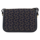 CELINE C Sulky Horse Carriage Shoulder Bag Canvas Leather Navy Gold Auth ep11975-3