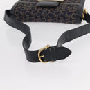 CELINE C Sulky Horse Carriage Shoulder Bag Canvas Leather Navy Gold Auth ep11975-7