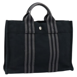 HERMES Fourre Tout PM Hand Bag Canvas Black Silver Auth ep11982