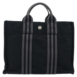 HERMES Fourre Tout PM Hand Bag Canvas Black Silver Auth ep11982 - 0