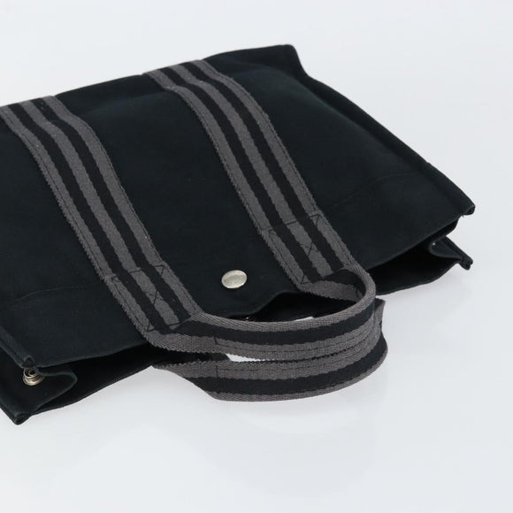 HERMES Fourre Tout PM Hand Bag Canvas Black Silver Auth ep11982