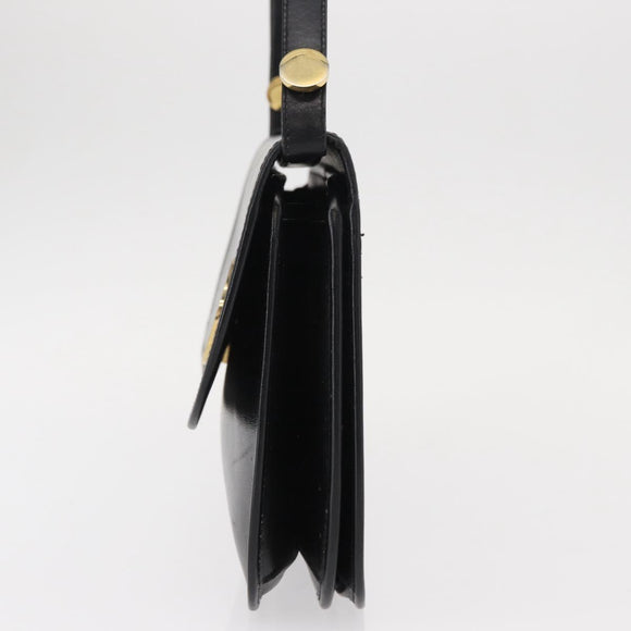 Christian Dior Shoulder Bag Leather Black Gold Auth ep11983