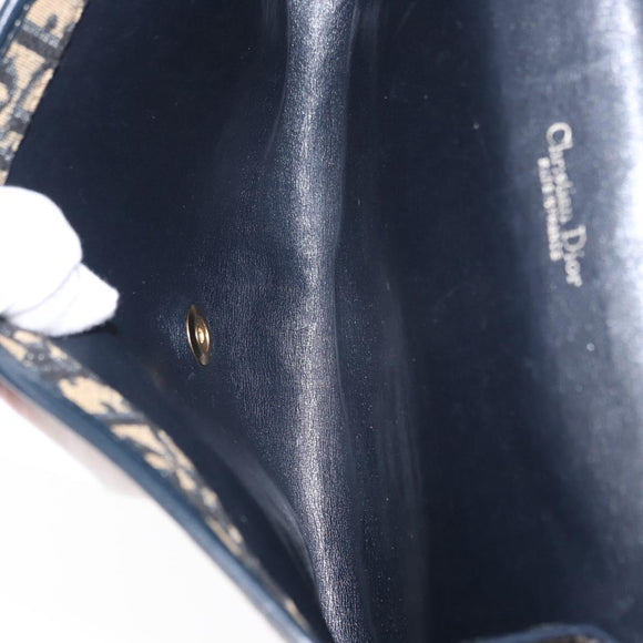 Christian Dior Trotter Canvas Shoulder Bag Navy Gold Auth ep11984