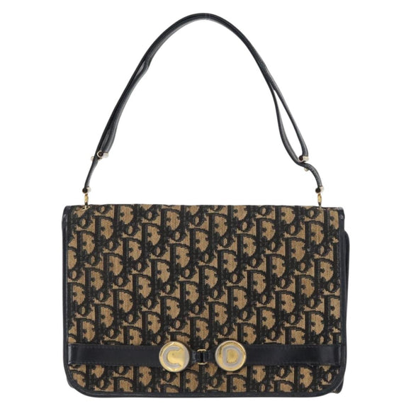 Christian Dior Trotter Canvas Shoulder Bag Navy Gold Auth ep11984