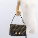 Christian Dior Trotter Canvas Shoulder Bag Navy Gold Auth ep11984-21