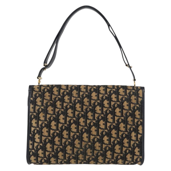 Christian Dior Trotter Canvas Shoulder Bag Navy Gold Auth ep11984