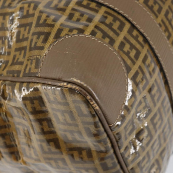 FENDI Zucchino Canvas Boston Bag Enamel Brown Auth ep11985