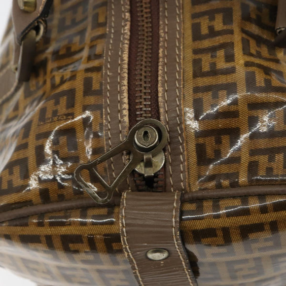 FENDI Zucchino Canvas Boston Bag Enamel Brown Auth ep11985