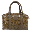 FENDI Zucchino Canvas Boston Bag Enamel Brown Auth ep11985-2