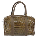 FENDI Zucchino Canvas Boston Bag Enamel Brown Auth ep11985-3