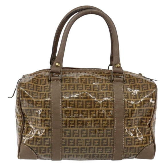 FENDI Zucchino Canvas Boston Bag Enamel Brown Auth ep11985
