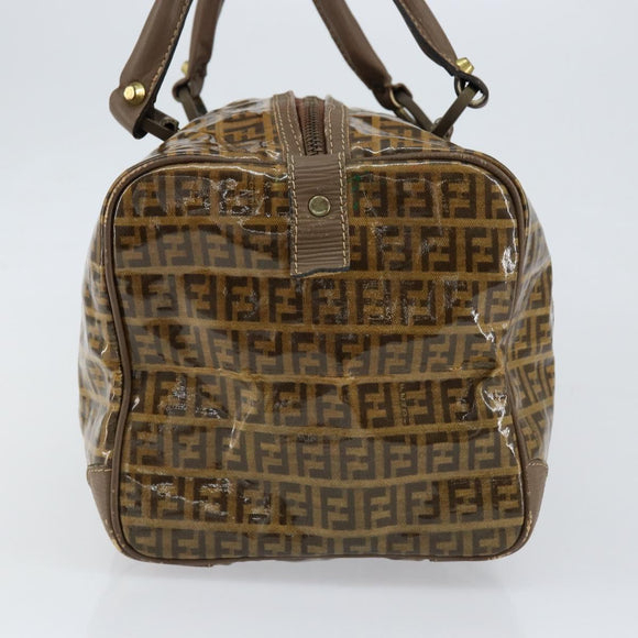 FENDI Zucchino Canvas Boston Bag Enamel Brown Auth ep11985