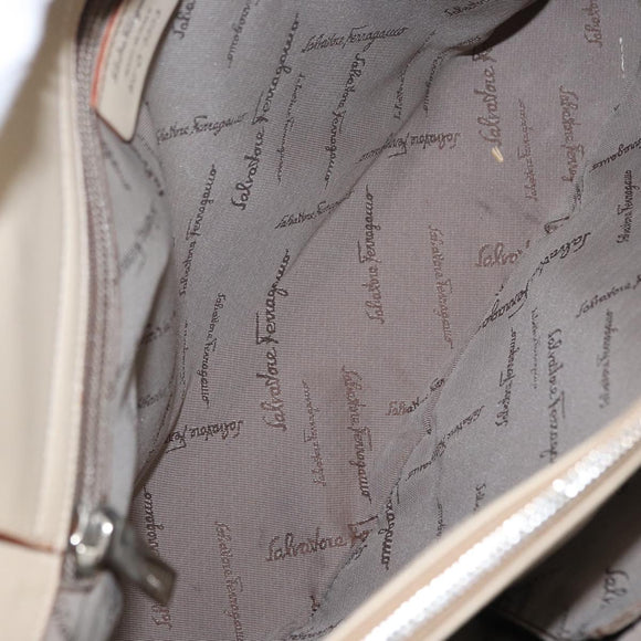 Salvatore Ferragamo Gancini Hand Bag Nylon Beige Silver Auth ep11986