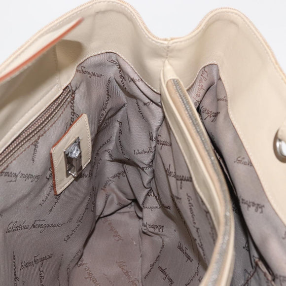 Salvatore Ferragamo Gancini Hand Bag Nylon Beige Silver Auth ep11986