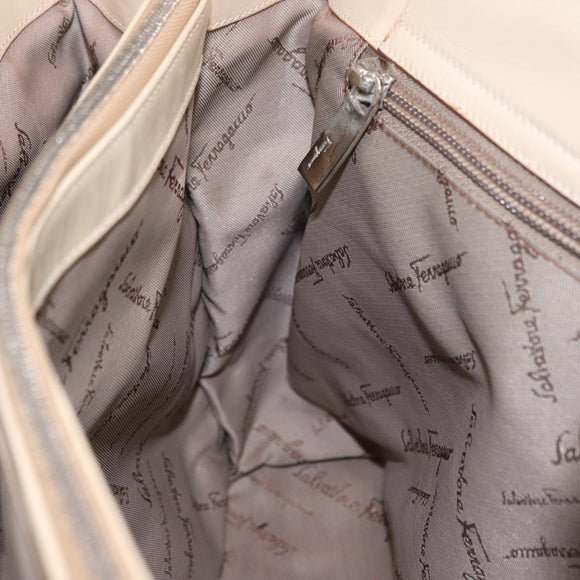 Salvatore Ferragamo Gancini Hand Bag Nylon Beige Silver Auth ep11986