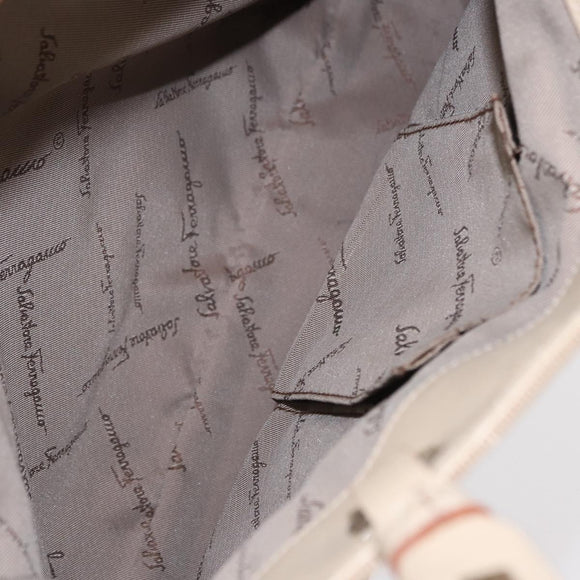 Salvatore Ferragamo Gancini Hand Bag Nylon Beige Silver Auth ep11986