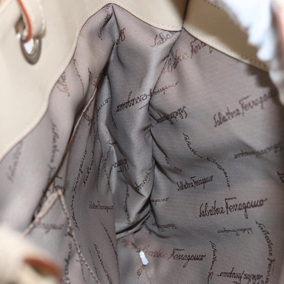 Salvatore Ferragamo Gancini Hand Bag Nylon Beige Silver Auth ep11986