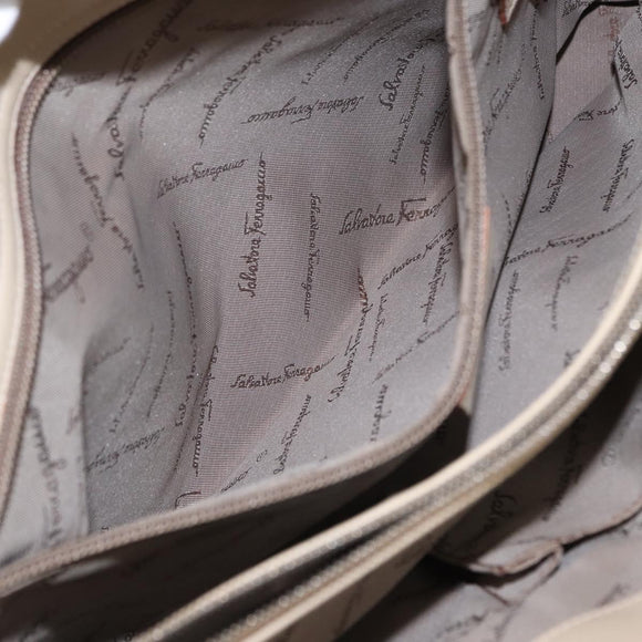 Salvatore Ferragamo Gancini Hand Bag Nylon Beige Silver Auth ep11986