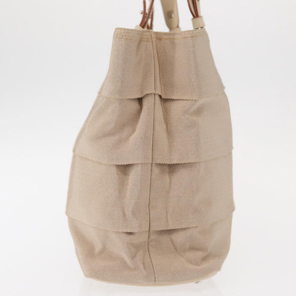 Salvatore Ferragamo Gancini Hand Bag Nylon Beige Silver Auth ep11986