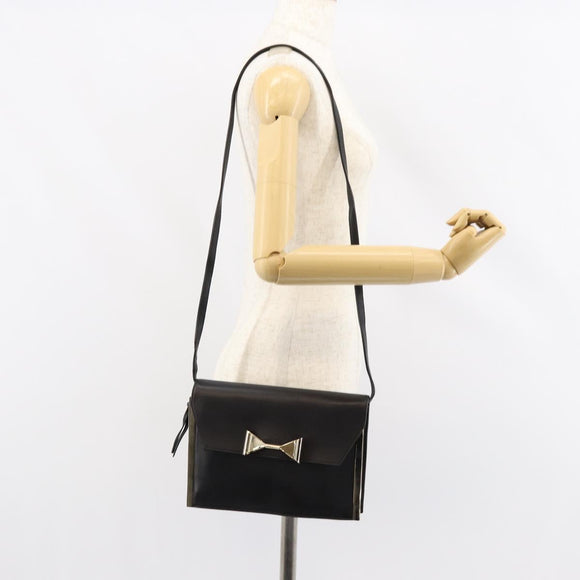 Chloe Shoulder Bag Leather Black Gold Auth ep11990