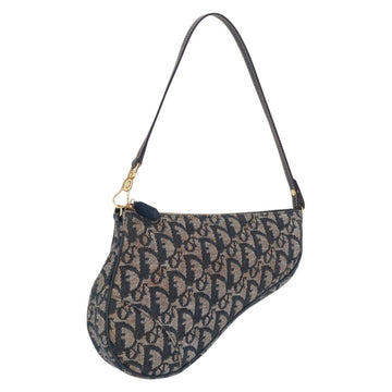 Christian Dior Trotter Canvas Saddle Pouch Navy Gold Auth ep11991