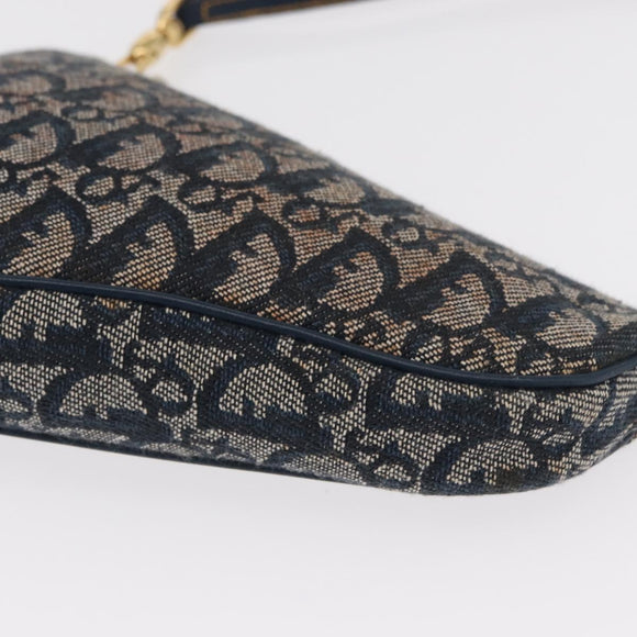 Christian Dior Trotter Canvas Saddle Pouch Navy Gold Auth ep11991