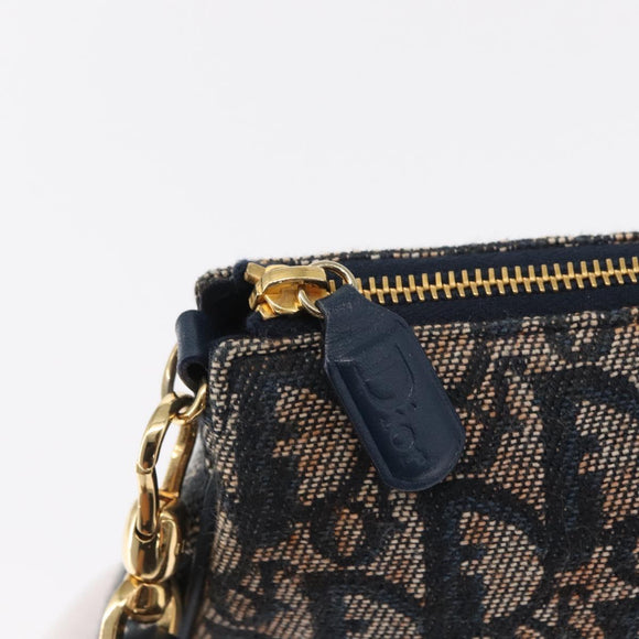 Christian Dior Trotter Canvas Saddle Pouch Navy Gold Auth ep11991