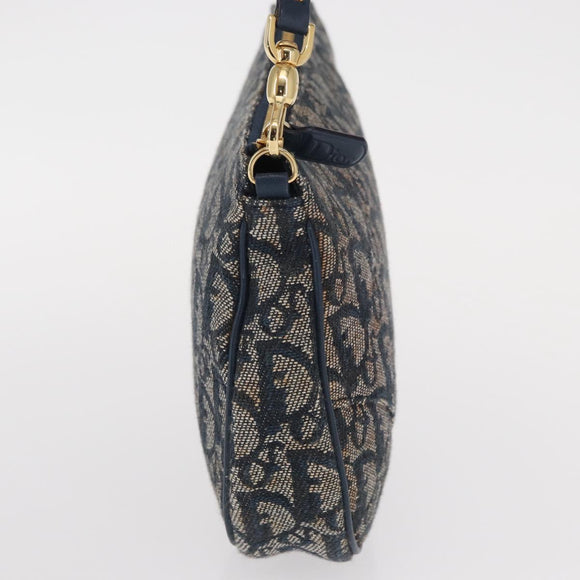 Christian Dior Trotter Canvas Saddle Pouch Navy Gold Auth ep11991