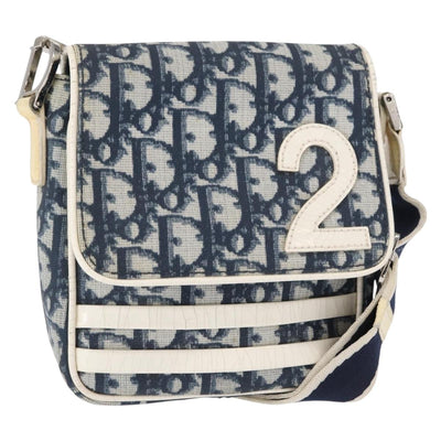 Christian Dior Trotter Canvas Shoulder Bag Navy Silver Auth ep11992