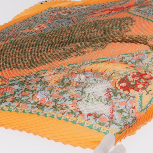 HERMES Pleated Carre 90 Scarf ""Axis Mundi"" Silk Orange Auth ep11993
