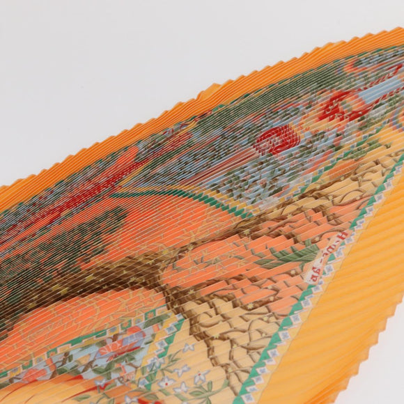 HERMES Pleated Carre 90 Scarf ""Axis Mundi"" Silk Orange Auth ep11993