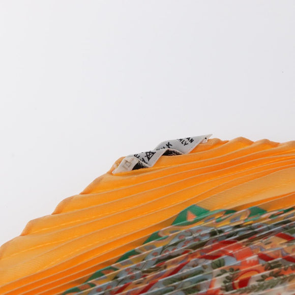 HERMES Pleated Carre 90 Scarf ""Axis Mundi"" Silk Orange Auth ep11993