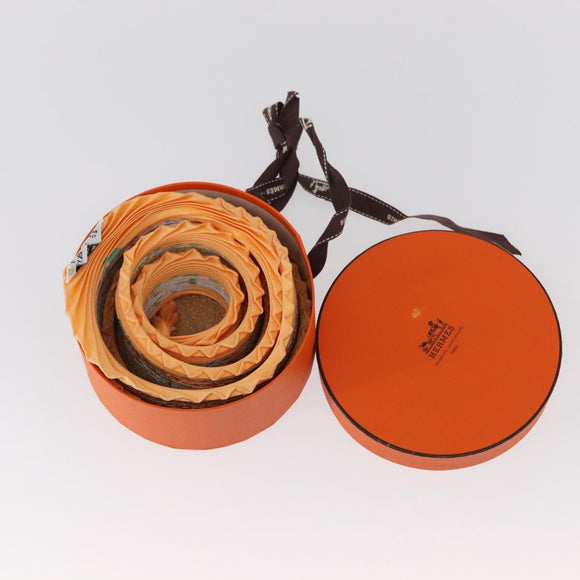 HERMES Pleated Carre 90 Scarf ""Axis Mundi"" Silk Orange Auth ep11993