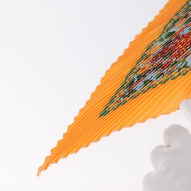 HERMES Pleated Carre 90 Scarf ""Axis Mundi"" Silk Orange Auth ep11993 - 0