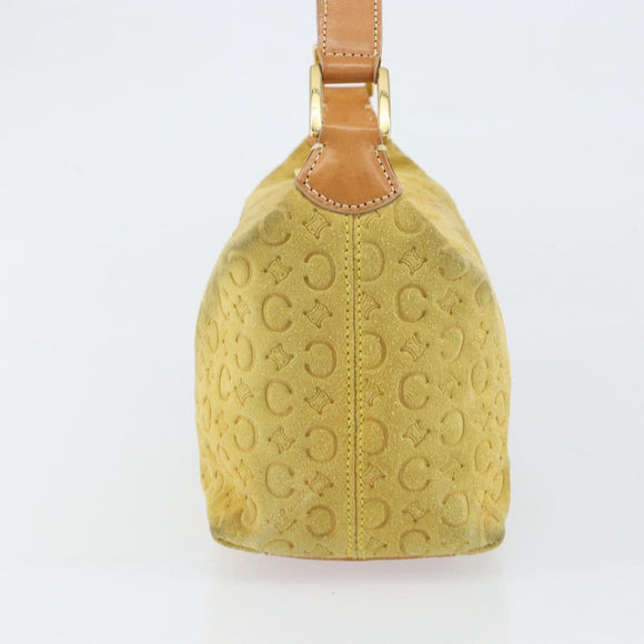 CELINE C Macadam Canvas Hand Bag Suede Yellow Gold Auth ep11999
