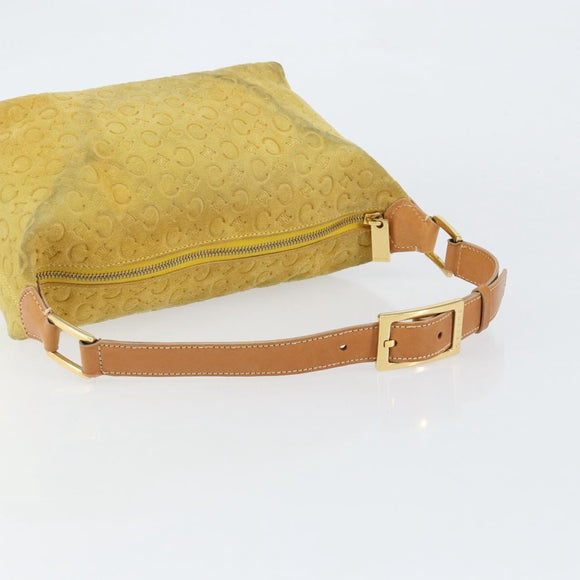 CELINE C Macadam Canvas Hand Bag Suede Yellow Gold Auth ep11999