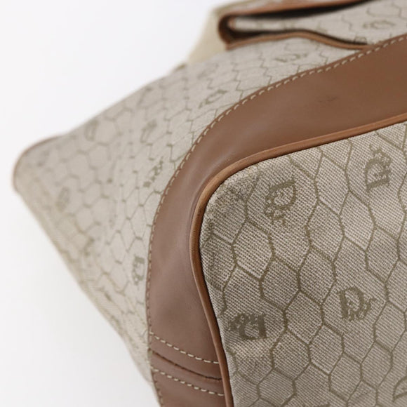 Christian Dior Honeycomb Canvas Tote Bag PVC Leather Beige Auth ep12001