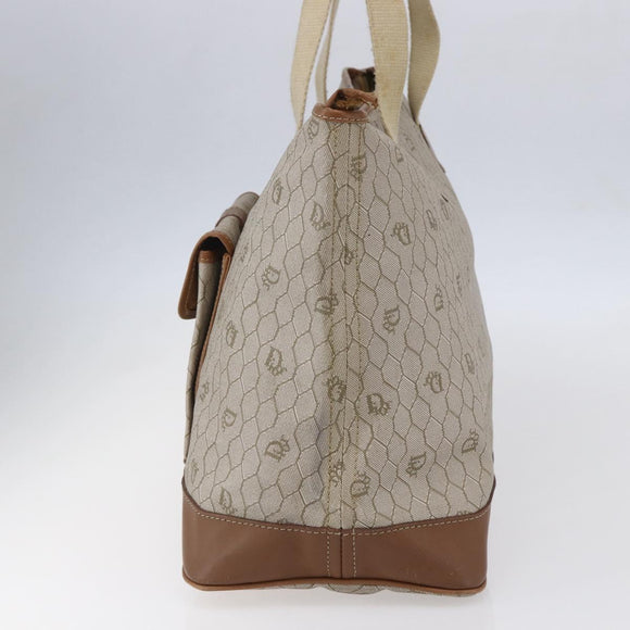 Christian Dior Honeycomb Canvas Tote Bag PVC Leather Beige Auth ep12001