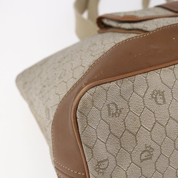 Christian Dior Honeycomb Canvas Tote Bag PVC Leather Beige Auth ep12002